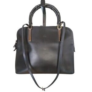 Gucci Vintage Black Leather Bamboo Handle Satchel Crossbody Bag 000-0836 001364
